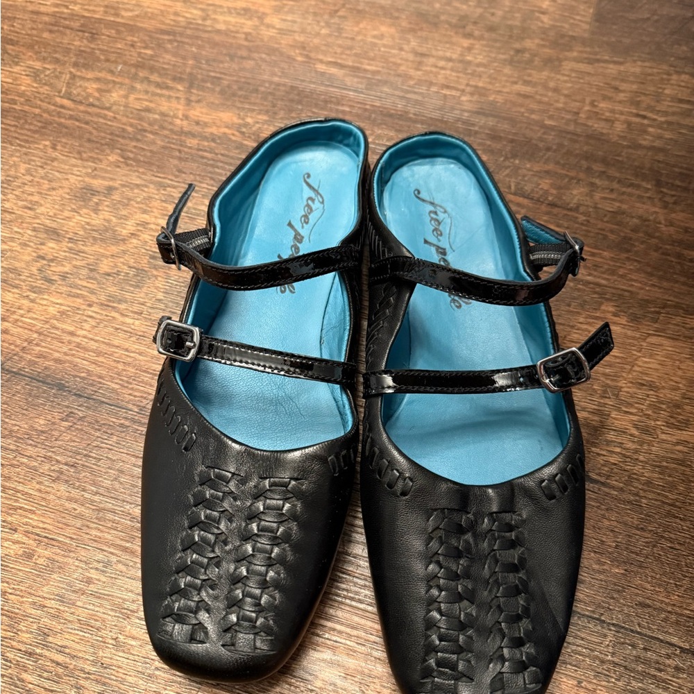 Free People Diana Black Mary Jane Flats with Teal Insoles